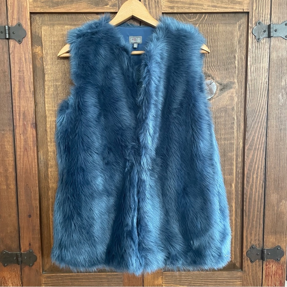 Cusp by Neiman Marcus Blue Faux Fur Vest women’s size XS
